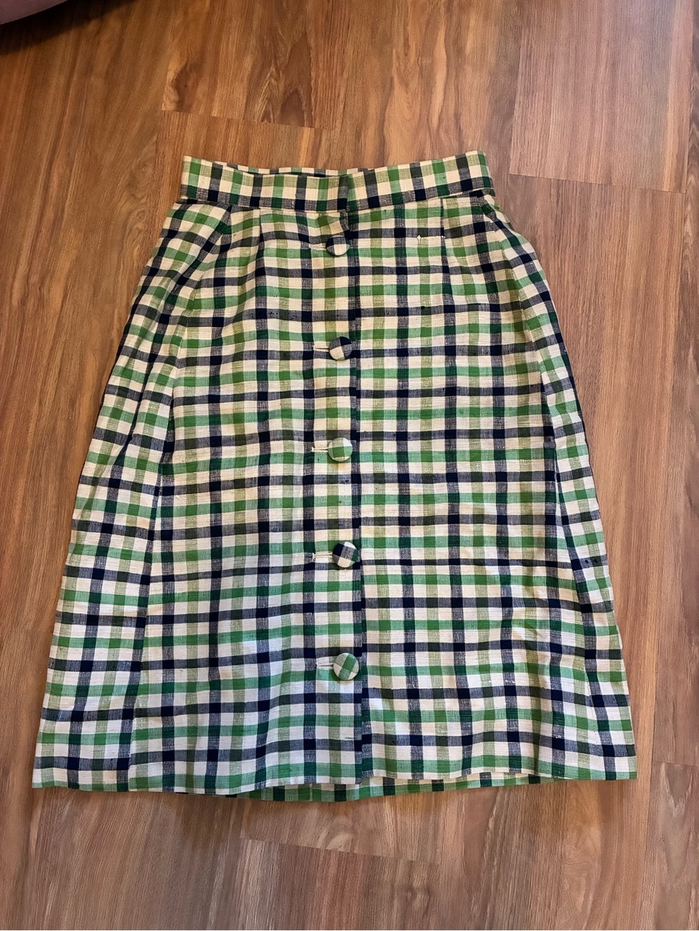 Vintage Green Plaid Button-Front Skirt
